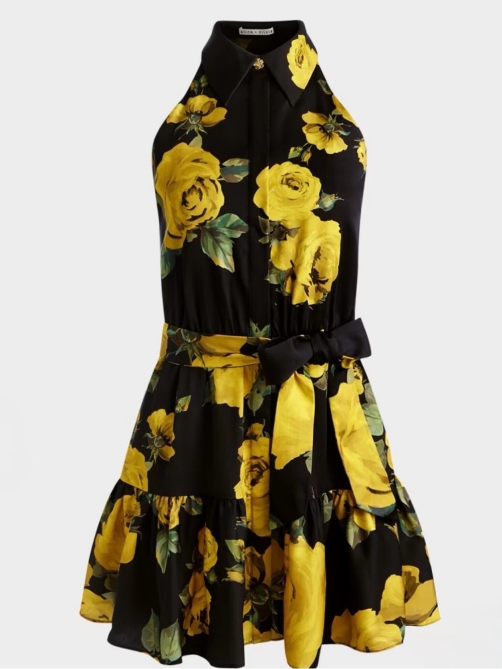 Alice + Olivia Miranda Floral Mini Dress Black & Yellow Size 10 170NWT